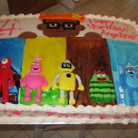 Yo Gabba Gabba Made for a little girl who loves yo gabba gabba. iced in butter cream, with mmf backgrounds painted with gel color mixed with vodka. The...