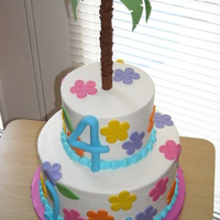 Lexi's Luau Palm tree made of fondant circles wrapped around a bubble tea straw, hand cut the palm leaves and attached wire to them with green candy...