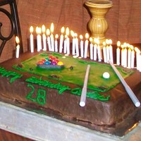 Pool Table Cake My brother-in-law loves pool. I found the pool set in a dollar store and used the balls and cues. He really loved it.