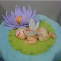 Fairy Baby On Lily Pad All fondant cake including decorations I made for a shower in Dec07