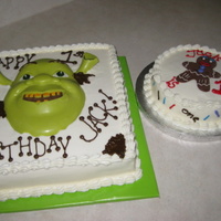 Shrek Shrek's head is made from a jello mold that I just poured chocolate in and then popped it out. The ears broke off so I stuck them in...