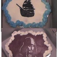 Pirates Of The Caribbean Cupcake cakes chocolate with chocolate frosting and white with vanilla frosting. the black pearl ship and captain jack sparrow are frozen...