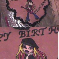 Bratz chocolate cupcake cake. frozen buttercream transfer on chocolate buttercream.