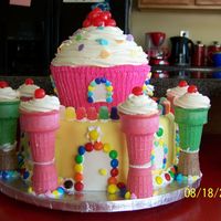 Candy Castle Based on the one in the 2008 Wilton book, but adapted so I didn't have to buy the castle kit and cupcake pan. Made for my girls'...