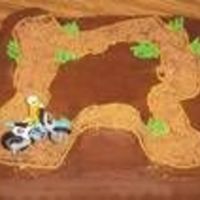 Motorcross Cake High jump and banked turn made of upside-down cupcakes and bunny hops make of marshmellows.