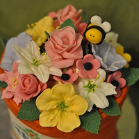 Flower Pot Another version of a flower pot for Mother's Day. Filled with royal icing flowers and fondant roses.