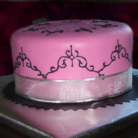 Pink And Black Scroll Pink MMF with black royal, silver wire ribbon.