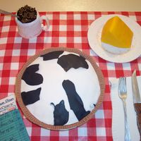 Dinner At The Bad Dream Diner My first 3D cake. 3 cakes in 3D with 3 different meanings.Cow pie that's not a pie it's a raspberry cake.Cheese thats not cheese...