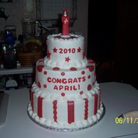 April's Graduation 6,10,12 inch covered in buttercream and decorated with fondant strips, dots and stars.