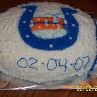 Colts Football superbowl party ... football pan choc cake all buttercream....go colts