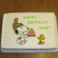 Snoopy Birthday Birthday cake with Snoopy and Woodstock.