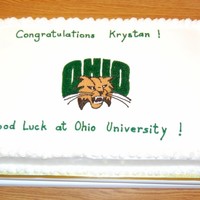 Ohio University Graduation Graduation cake with Ohio University mascot logo.