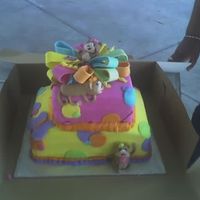 Daughter's Monkey Birthday Cake One of my early fondant adventures. Top tier yellow cake marbled with matching fondant colors. Second tier yellow cake with matching icing...