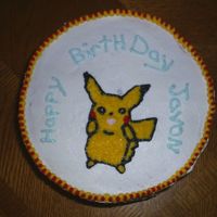 Birthday Pokemon 8" round buttercream Pokemon Pikachu cake. (My first Pikachu Pokemon cake).