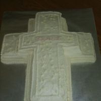 Baptism Cake Buttercream icing 2 layer 1/2 sheet cake, with fruit glaze. Didn't come close to bdrider's cake, now that's some cake.