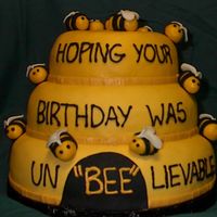Bumble Bee Birthday This is a picture of the cake I did for my friend at work. I saw a couple bee hives cakes on the site and decided to try it out since they...