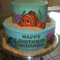 Nemo Cake for my niece's birthday. Two-toned icing (WBH) and Chocolate transfers for the characters (first time). Thanks for looking!