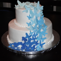 Blue Butterfly Cake This was for a bridal shower- the bride to be LOVES butterflies and her wedding colors are blue and silver. Covered in buttercream with...