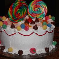 Hailey's Candy Birthday Cake Devils food cake w/buttercream icing. The gumdrops are made out of fondant, rolled in sugar.