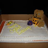 Pumpkin Bear Big bear cake pan...frosted in buttercream..with fondant broom & hat