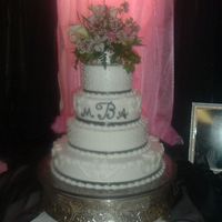 Amy cake stand with scrolls and monogram
