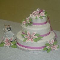Heather pink ribbon and lillies