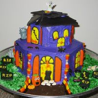 Haunted House This cake was done in bittercream with the windows, roof and door out of colorflow.