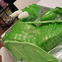 Back Of Green Dragon Cake Also, the scales are just imprinted on with a rose-petal cutter, and then brushed on some gold luster dust. My first 3-D cake! So much fun...