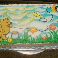 Classic Pooh Baby Shower Cake Iced in buttercream icing. I like to use all icing on cakes if possible. Have done fondant characters before, but most seem to like the...