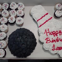 Bowling Cupcake Cake Cupcakes were chocolate and white with whip cream icing. Was perfect for this little girls bowling party, no cake cutting!!