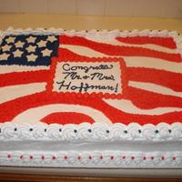 Us Flag Cake This cake was made for a small back yard wedding, husband was in the military and wanted everything patriotic. Icing is all whipped cream...
