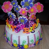 Blooming Birthday Inspired by design in Wilton 2005 yearbook. Two 12" cakes with 5" centers cut out and styrofoam rounds put in place. BC with...