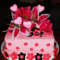 Pink Cake With Black Vanilla cake - buttercream and fondant decorations