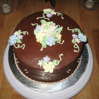 Office B-Day Cake Made for our office. Chocolate cake, Choc. BC, RI flowers, choc & oreo cookie filling. Sorry the flowers didn't show up too well...