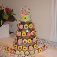 Floral Tower Birthday Cake gerberas sunflowers and hearts