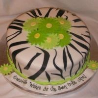 Zebra Bridal Shower 10 inch round, Chocolate and Vanilla Cake with vanilla bc and raspberry preserves. MoB saw my other zebra cake and wanted green flowers to...