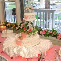 My Daughter's Wedding Cake This Cake was French Vanilla, iced with butter cream. It had fondant hearts and a fondant staircase with a glass slipper. The heart cakes...