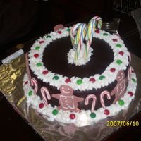 Xmas Cake For Family choc cake filled with vanilla buttercreme and choc icing fondant gingerbread men and m&m's