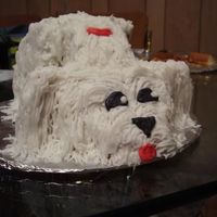 Doggie Cake First 3-D sculpted cake. Tried to look up the instructions for a maltese cake, but the link didn't work, so I had to 'wing it&#...