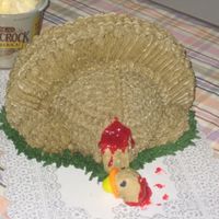 Turkey Cake The head fell off and I tried to attach it several times and it just kept falling so as a quick fix I just piped on some piping gel colored...