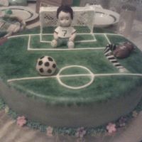 Soocer Boy On Goal FONDANT COVERED CAKE, GUMPASTE FIGURES, ROYAL ICING GOAL