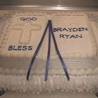 Baptism Cake Made with Wilton's Book Pan. The ribbon bookmark I made was made from ribbons used from his parents' wedding... sentimental!