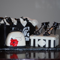 Marybeth's 50Th Birthday Shopping bag, shoe box and clutch purse are all chocolate cake with chocolate filling. Thanks to Cupcake Envy and their tutorials for the...