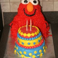 Elmo This is a 3D elmo cake I made for my son's second b-day. Used panda pan, grass tip with b/c icing, and fondant features. Elmo's b...