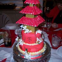Oriental Birthday Cake I made this cake for my aunt's 80th birthday. Cake is covered with fondant and bordered with buttercream. Oriential writing is done...