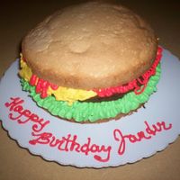 Jander's Cheesburger,ketchup Only Grandson #3, loves Cheeseburgers also, so this cake went with his cousins.The party was a joint one , so I made a 8" round, Poundcake&...