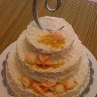 Shell Cake Chocolate & white cakes with buttercream icing. White Chocolate candy molds for shells, graham crackers for sand.