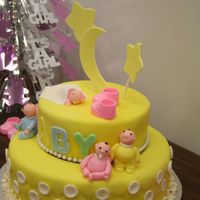 Jjv_Baby_Cake.jpg Baby Shower fondant cake. All toppings and babies are fondant and edible except for the little shoes on top.