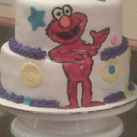 Hand Painted Elmo Birthday Cake Hand painted elmo and the shapes were the work of the niece and nephews!!