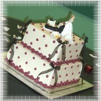 Square Polka Dot Cake Choc. cake with cherry filling, decorated with BC icing.